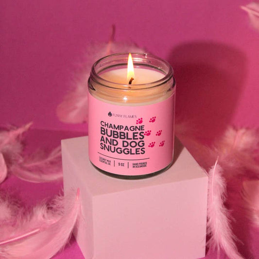 Funny Flames Candle Co - Les Creme - Champagne Bubbles, And Dog Snuggles Candle