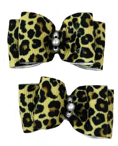 Leopard Hair Bows - 2 bows per card